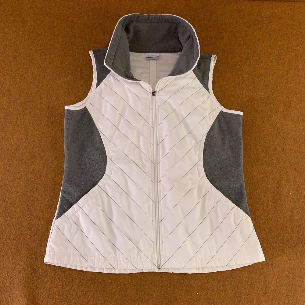 Columbia Womens Size Large White Gray Mix It Around Full Zip Quilted Vest *Flaw